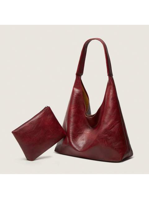 Vintage Burgundy Waterproof Tote Bag Set with Tassel for Office & College
