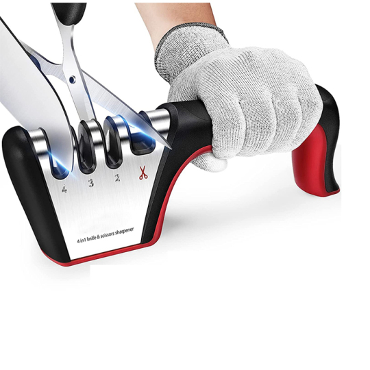 4-in-1 Kitchen Knife Sharpener – Professional Blade Sharpening Tool with Cut-Resistant Glove