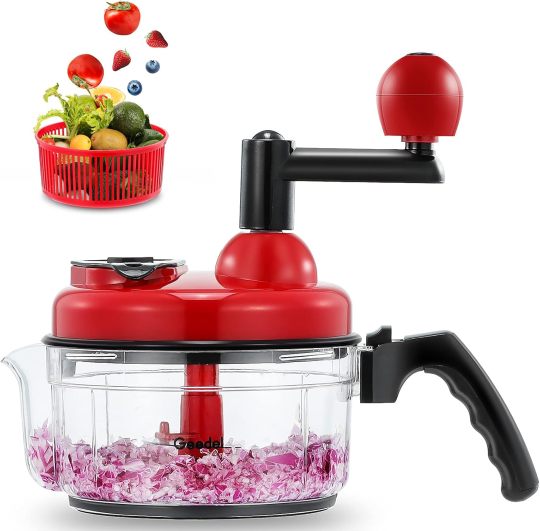 Hand Food Chopper – Manual Vegetable Processor, Mixer, Dicer & Mincer with Stainless Steel Blades
