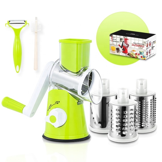 Multi-Purpose Manual Rotary Drum Grater with Handle – Vegetable, Potato & Cheese Slicer and Shredder