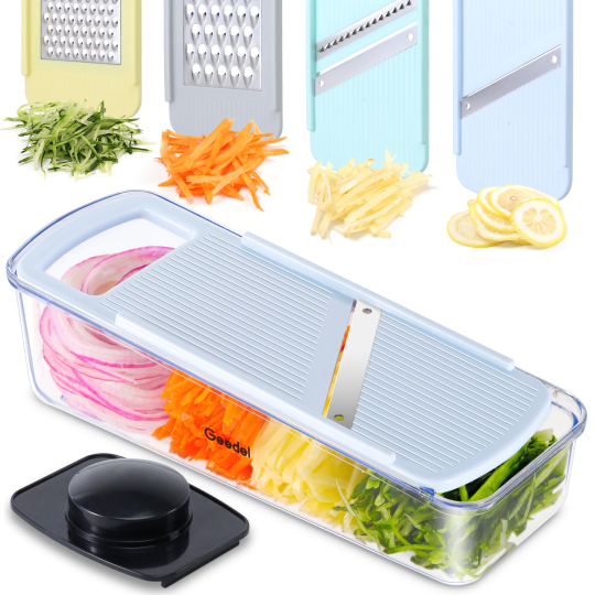 4-in-1 Manual Vegetable Slicer Grater Mandoline Cutter with Container – Kitchen Shredder Tool