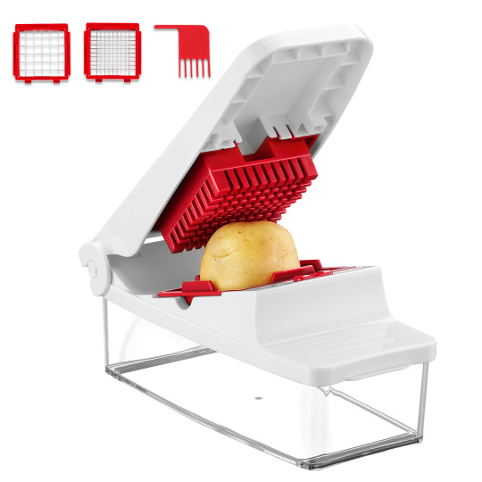 Multifunctional Manual Vegetable & Fruit Chopper with Stainless Steel Blades and Large Storage Container