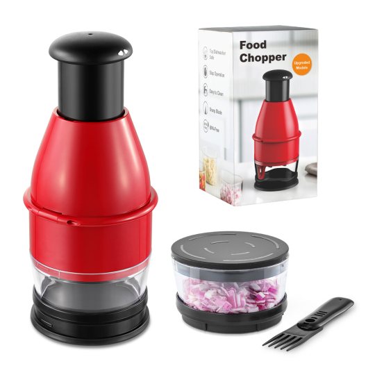 Stainless Steel Manual Food Chopper – Hand Press Vegetable Cutter with Container for Garlic, Onion, and Herbs