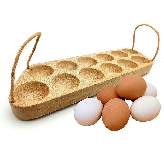 12-Piece Rustic Farmhouse Wooden Egg Tray with Handle – Beech Wood Deviled Egg Holder & Storage Board